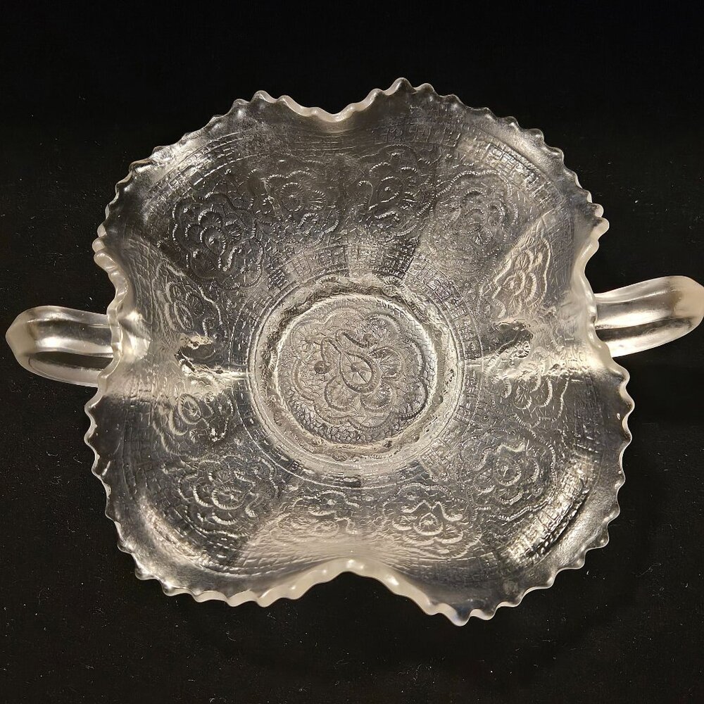1940s Fenton Rose Medallion Frosted Candy Dish
